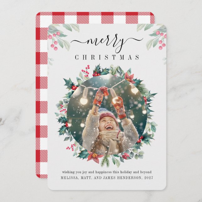 Merry Christmas Custom Family Photo Mistletoe Card (Front/Back)