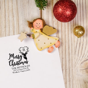  Merry Christmas, Custom Family Return Address  Rubber Stamp