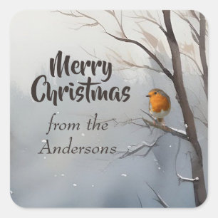 Merry Christmas Custom From the Name Robin Winter Square Sticker
