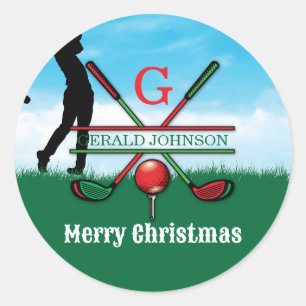 Merry Christmas Custom Golf Holiday Design Classic Round Sticker