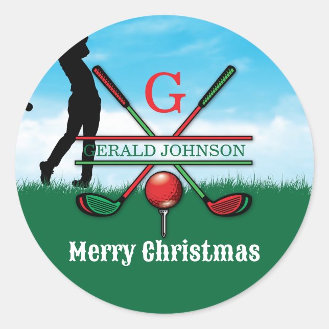 Merry Christmas Custom Golf Holiday Design Classic Round Sticker (Front)