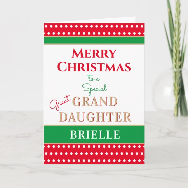 Merry Christmas Custom Great Granddaughter card (Front)