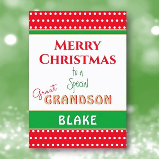 Merry Christmas Custom  Great Grandson card (Creator Uploaded)