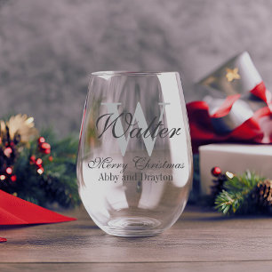 Merry Christmas Custom Monogram Stemless Wine Glass
