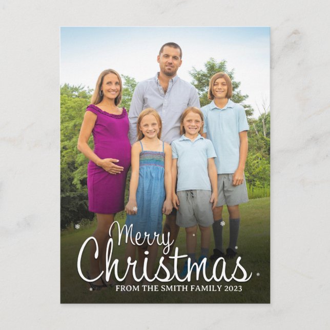 Merry Christmas Custom Name and Photograph Holiday Postcard (Front)