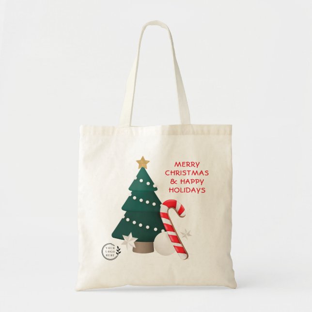 Merry Christmas Custom Name Company Logo Budget Tote Bag (Front)