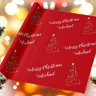 Merry Christmas Custom Name Elegant Personalised Wrapping Paper