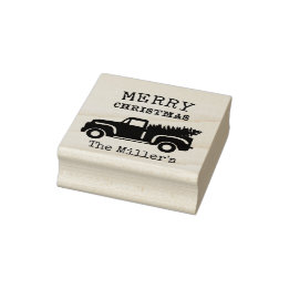 Merry Christmas Custom Name Farm Truck  Rubber Stamp