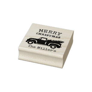 Merry Christmas Custom Name Farm Truck  Rubber Stamp