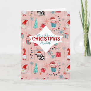 Merry Christmas Custom Name Fun Pattern Card