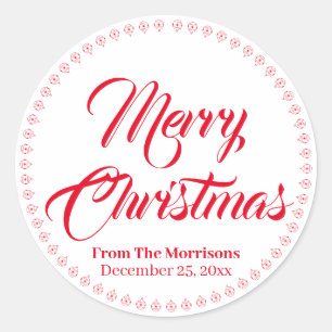 Merry Christmas custom name gift favour Classic Round Sticker