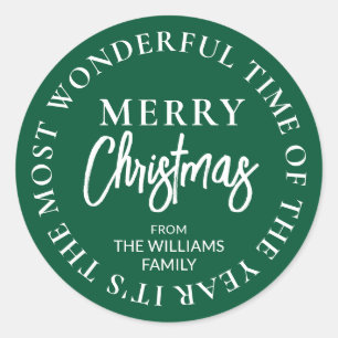 Merry Christmas Custom Name Green Classic Round Sticker