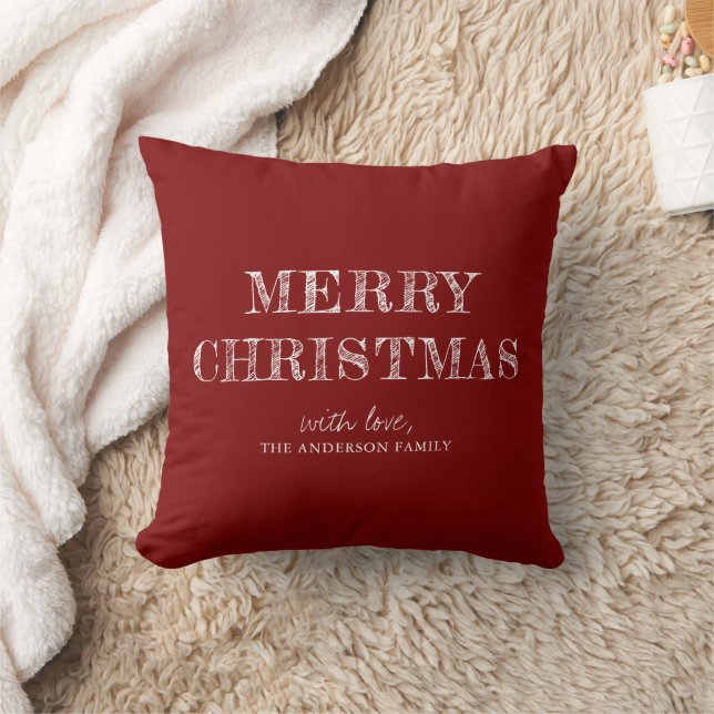 Merry Christmas Custom Name Modern Simple Red Cushion (Blanket)