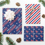 Merry Christmas Custom Name Monogram Navy Red  Wrapping Paper Sheet<br><div class="desc">Elevate your gift presentation this holiday season with a set of beautifully coordinated designs! Featuring three unique patterns in matching colours, that can be used individually or as a set. The first sheet is personalised with the recipient's name in classic block-style lettering. The 'Merry Christmas' phrase can also be customised...</div>