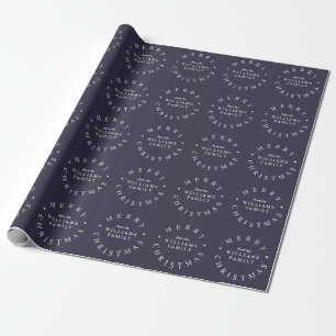 Merry Christmas Custom Name Navy Blue Holiday Wrapping Paper