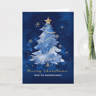 Merry Christmas Custom Name Navy Gold Christmas Card