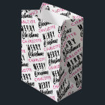 Merry Christmas Custom Name Pink Trendy Medium Gift Bag<br><div class="desc">A beautiful "Merry Christmas" personalised gift bag design with custom name. An ideal pink custom name Christmas gift wrap for someone special this Christmas.</div>