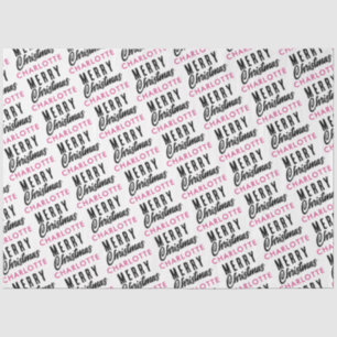Merry Christmas Custom Name Pink Trendy Tissue Paper