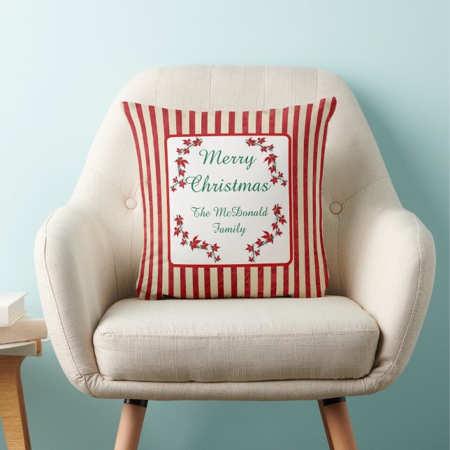 Merry Christmas custom name red floral Cushion (Creator Uploaded)