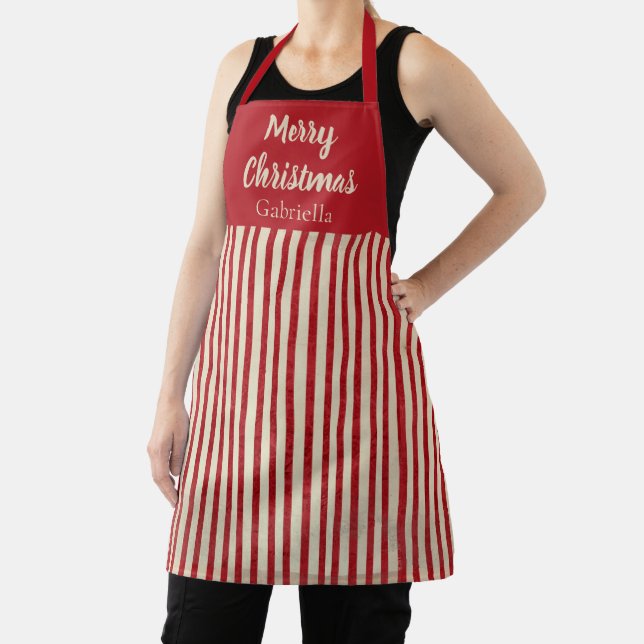 Merry Christmas custom name red stripe Apron (Insitu)