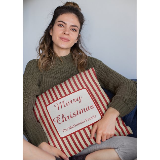 Merry Christmas custom name red stripes Cushion (Creator Uploaded)