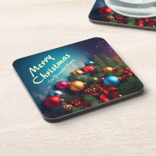 Merry Christmas Custom Personalise Text Coaster