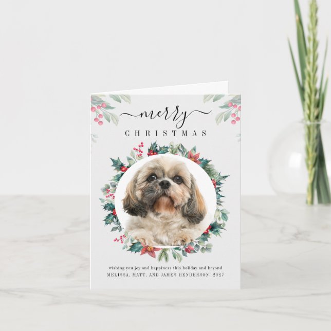 Merry Christmas Custom Pet Photo Berries Note Card (Front)
