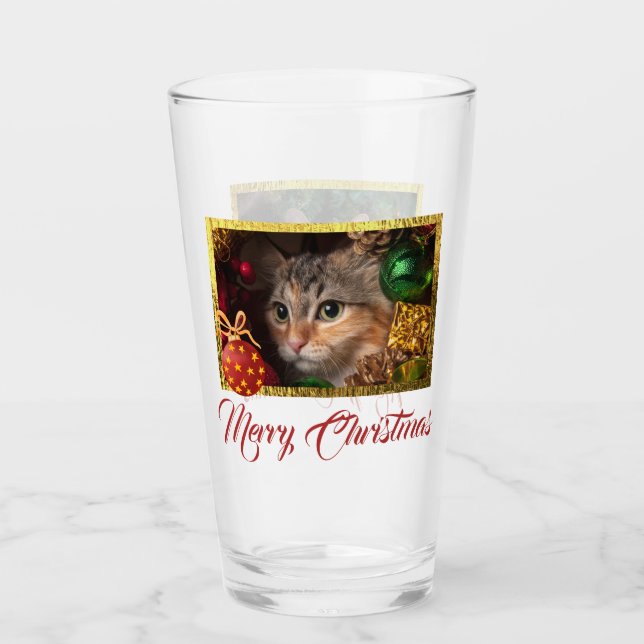 Merry Christmas Custom Photo Pint Glass (Front)