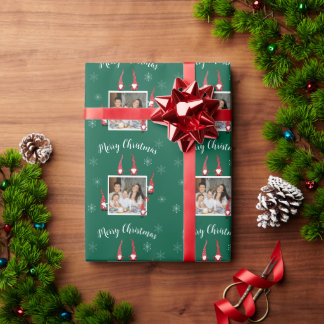 Merry Christmas Custom Photo with Funny Gnomes Wrapping Paper