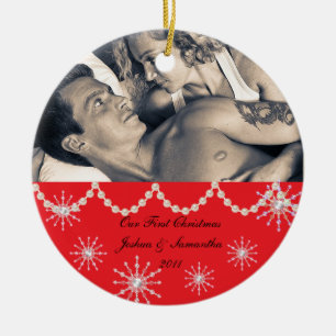 Merry Christmas Custom Picture Snowflakes Ceramic Tree Decoration