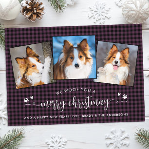 Merry Christmas Custom Plum Fun Dog Photo Collage Holiday Card