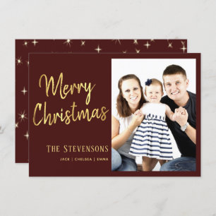 Merry Christmas   Custom Red Gold   Holiday Photo Invitation