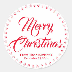Merry Christmas custom script name cute favour Classic Round Sticker