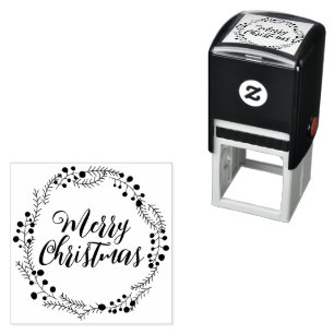 Merry Christmas custom script rustic wreath frame Self-inking Stamp