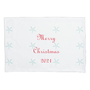 Merry Christmas Custom Starfish Picture Teal White Pillowcase