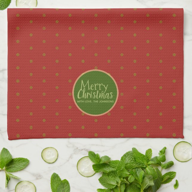 Merry Christmas Custom Text Red Tea Towel (Folded)