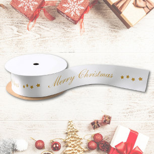 Merry Christmas Custom Text White Chic Satin Ribbon