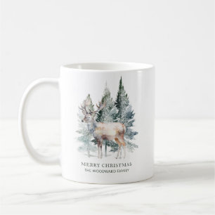 Merry Christmas Custom Watercolor Woodland Deer Coffee Mug