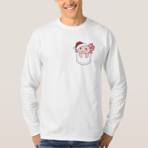 Merry Christmas Cute Axolotl In Breast Pocket T-Shirt