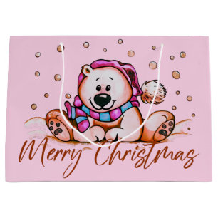 Merry Christmas Cute Bear Large Gift Bag