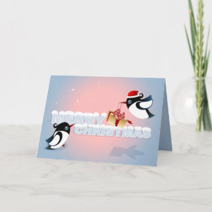 Merry Christmas - Cute Birds Christmas Present Holiday Card
