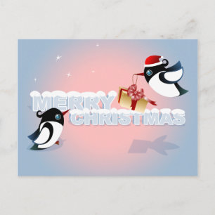 Merry Christmas - Cute Birds Christmas Present Holiday Postcard