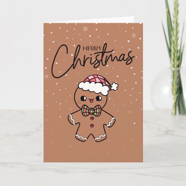 Merry Christmas Cute Brown Gingerbread Card (Front)