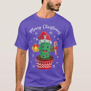 Merry Christmas Cute Cactus Santa Hat Candy Cane F T-Shirt