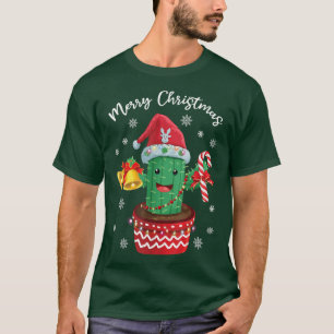 Merry Christmas Cute Cactus Santa Hat Candy Cane F T-Shirt