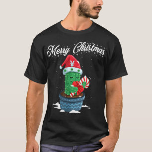 Merry Christmas Cute Cactus Santa Hat Candy Cane X T-Shirt