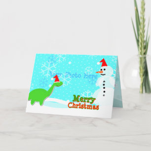 Merry Christmas Cute Cartoon Dinosaur Snowman Card