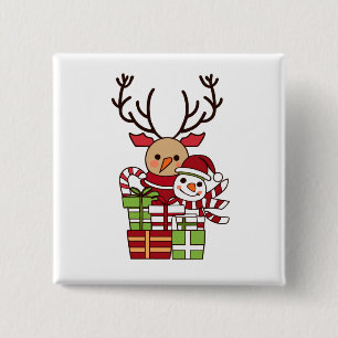 Merry Christmas cute cartoon reindeer snowman gift 15 Cm Square Badge