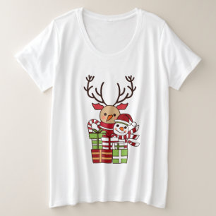 Merry Christmas cute cartoon reindeer snowman gift Plus Size T-Shirt