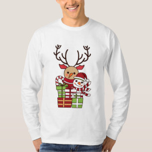 Merry Christmas cute cartoon reindeer snowman gift T-Shirt